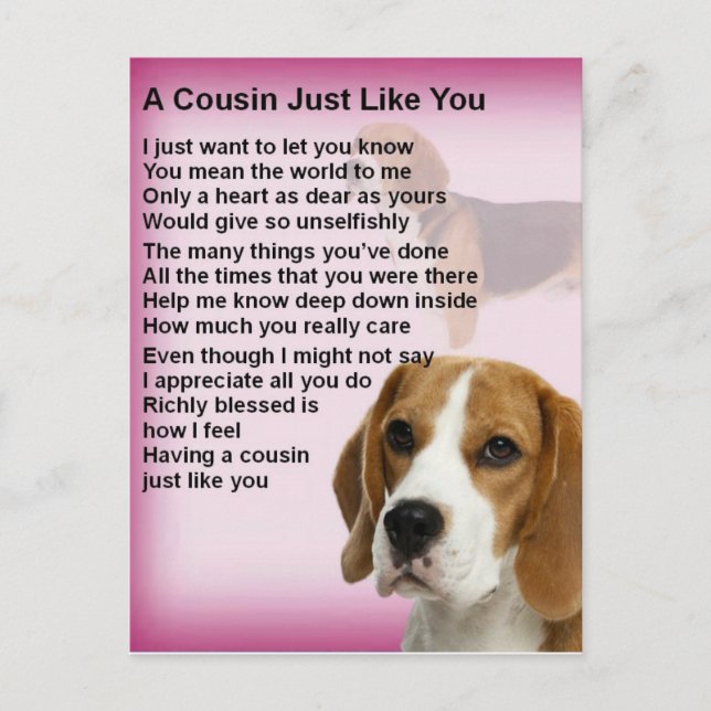 Beagle Design Cousin Gedicht Postkarte (Vorderseite)