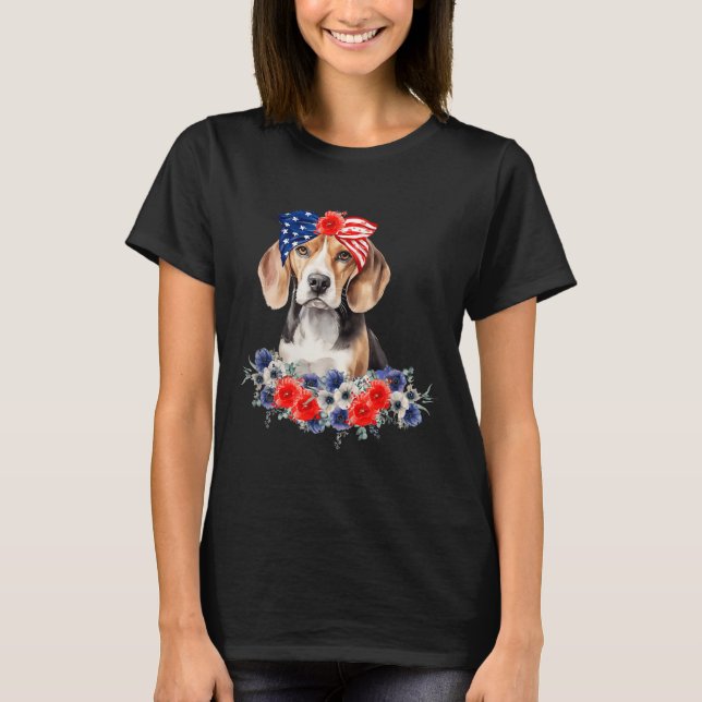 Beagle Dog Bandana American Flag 4. Juli T-Shirt (Vorderseite)