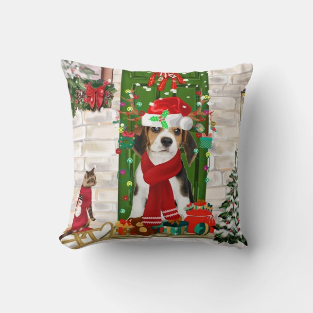 Beagle Dog Christmas Kissen (Vorderseite)