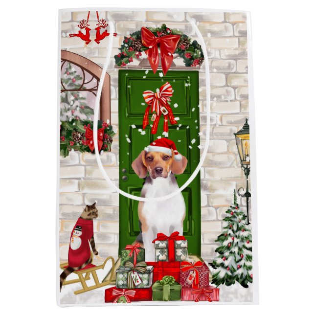 Beagle Dog Christmas Mittlere Geschenktüte (Vorderseite)