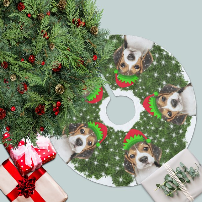 Beagle Dog Elves Weihnachtsfeier Polyester Weihnachtsbaumdecke (Von Creator hochgeladen)