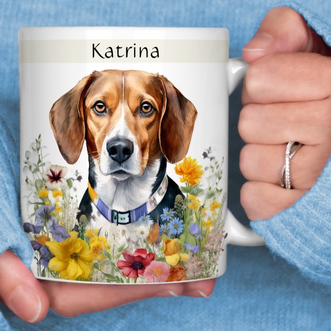 Beagle Dog Feld der Blume Ihr Name Kaffeetasse (Von Creator hochgeladen)