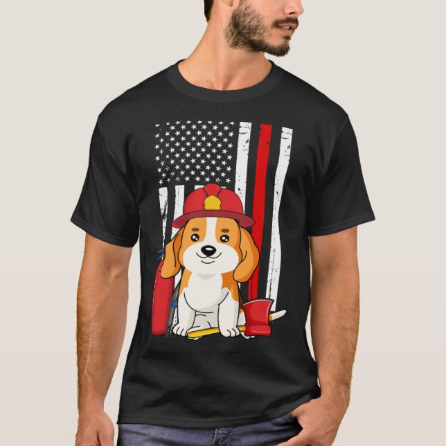 Beagle Dog Firefighter American Flag Thin Red Line T-Shirt (Vorderseite)