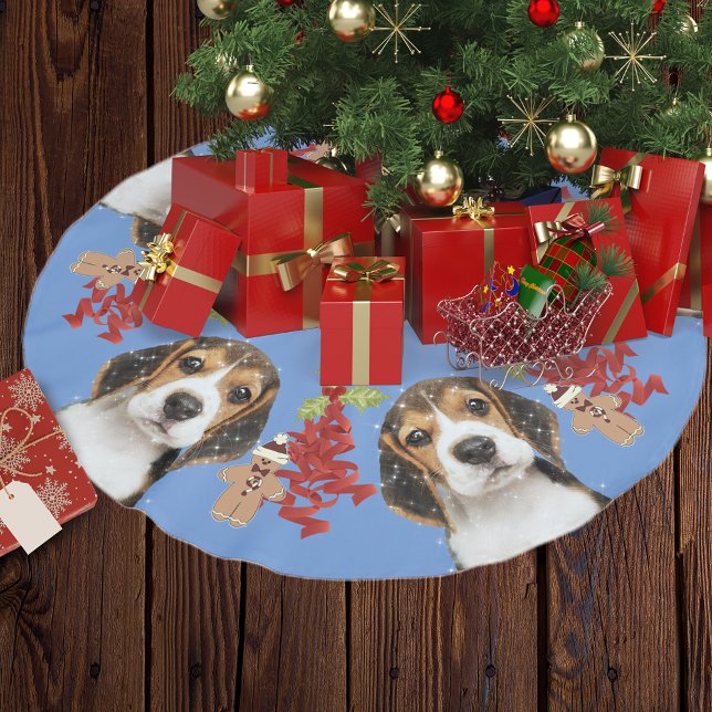 Beagle Dog Fun Weihnachten | Blau Polyester Weihnachtsbaumdecke (Von Creator hochgeladen)