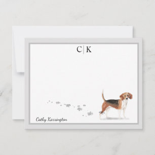Beagle Dog Grau-Grenze Monogramm Ihr Name Mitteilungskarte