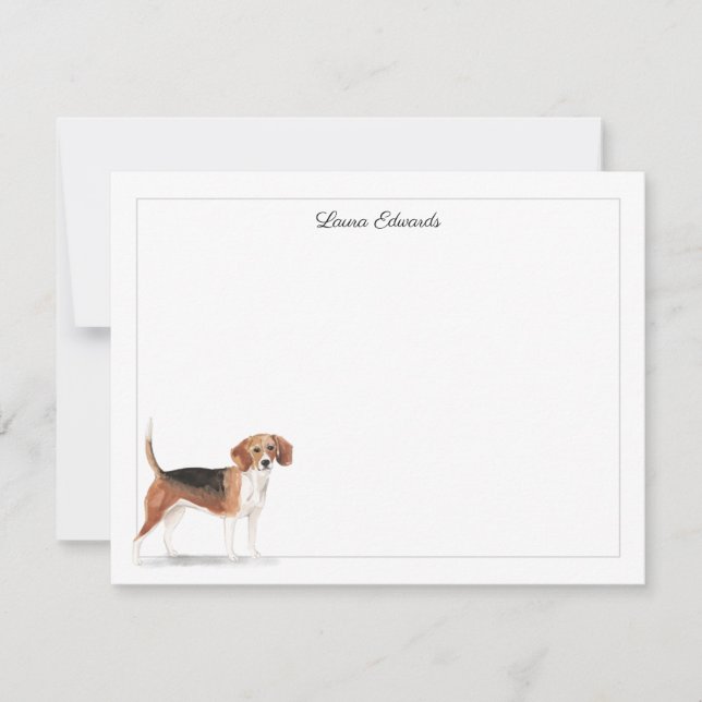 Beagle Dog Gray Border Personalisiert Stationery Mitteilungskarte (Vorderseite)