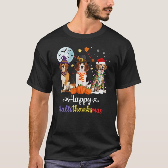 Beagle Dog Halloween Merry Christmas Happy Halloth T-Shirt (Vorderseite)