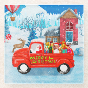 Beagle Dog in Christmas Delivery LKW Schnee Glasuntersetzer