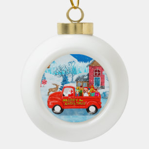 Beagle Dog in Christmas Delivery LKW Schnee Keramik Kugel-Ornament