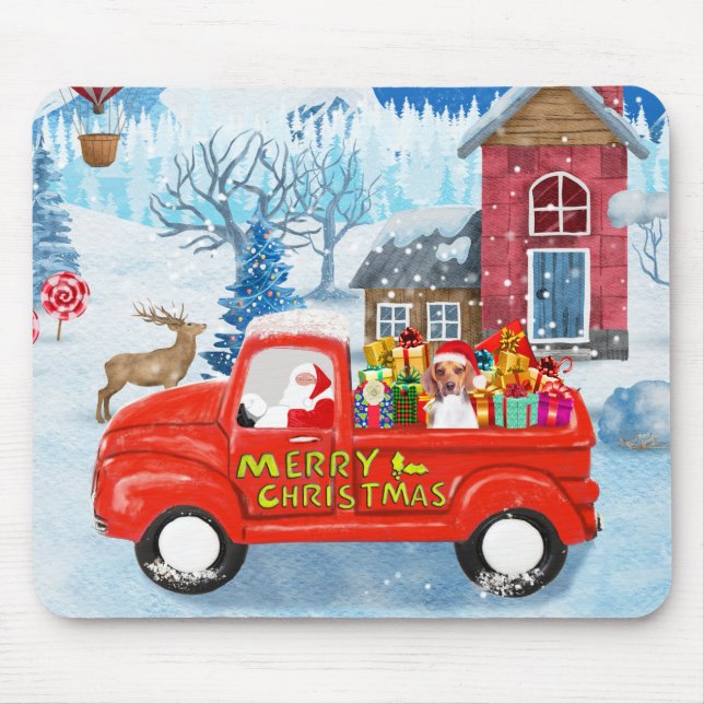 Beagle Dog in Christmas Delivery LKW Schnee Mousepad (Vorne)