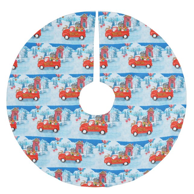 Beagle Dog in Christmas Delivery LKW Schnee Polyester Weihnachtsbaumdecke (Vorderseite)