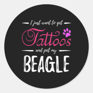 Beagle Dog Lover Tattoo Funny Dog Mama Geschenk Id Runder Aufkleber