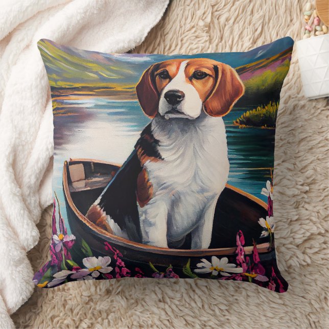 Beagle Dog on a Paddle: Ein Landschaftliches Abent Kissen (Decke)