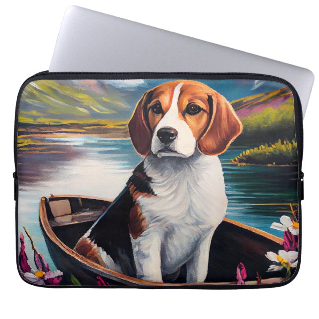 Beagle Dog on a Paddle: Ein Landschaftliches Abent Laptopschutzhülle (Vorderseite)