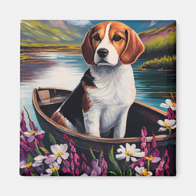 Beagle Dog on a Paddle: Ein Landschaftliches Abent Magnet (Vorne)