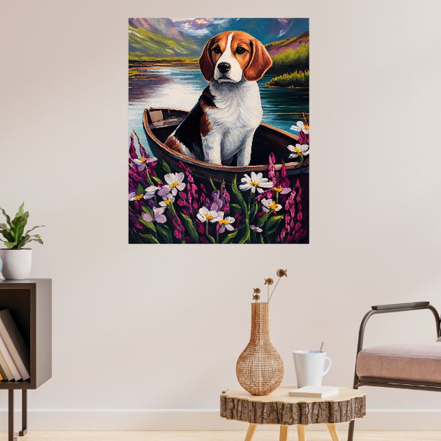 Beagle Dog on a Paddle: Ein Landschaftliches Abent Poster (Wohnzimmer 3)