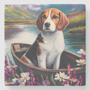 Beagle Dog on a Paddle: Ein Landschaftliches Abent Steinuntersetzer