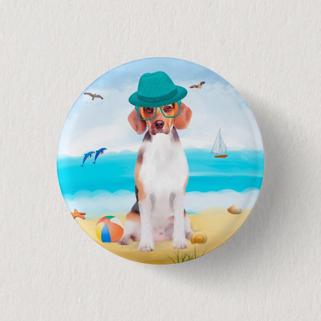 Beagle Dog on Beach Button (Vorderseite)