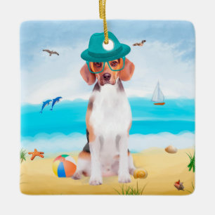 Beagle Dog on Beach Keramikornament