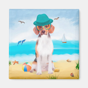 Beagle Dog on Beach Magnet