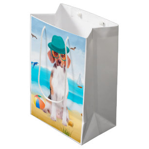 Beagle Dog on Beach Mittlere Geschenktüte