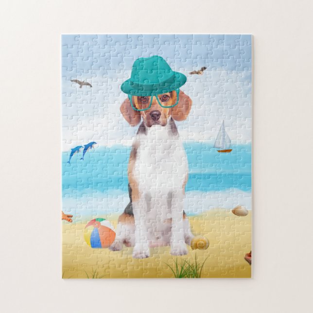 Beagle Dog on Beach Puzzle (Vertikal)