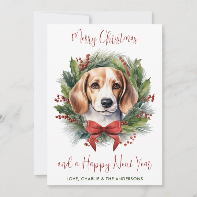 Beagle Dog Personalisiert Wreath Frohe Weihnachten (Vorderseite)