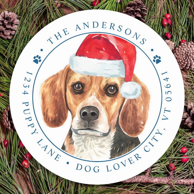 Beagle Dog Personalisierte Weihnachtsfeier Rücksen Runder Aufkleber (Von Creator hochgeladen)