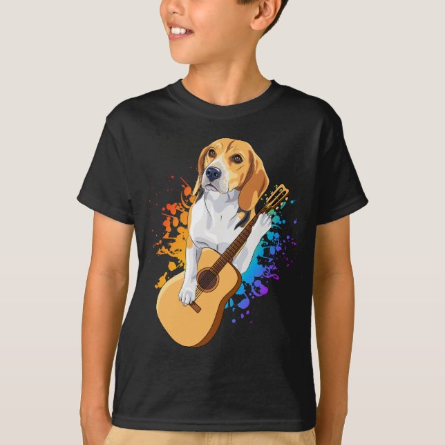 Beagle Dog Playing Acoustic Gitarre Junge T-Shirt (Vorderseite)