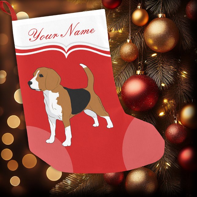 Beagle Dog Red Solid Personalisiert Kleiner Weihnachtsstrumpf (Personalized Beagle Christmas stocking)