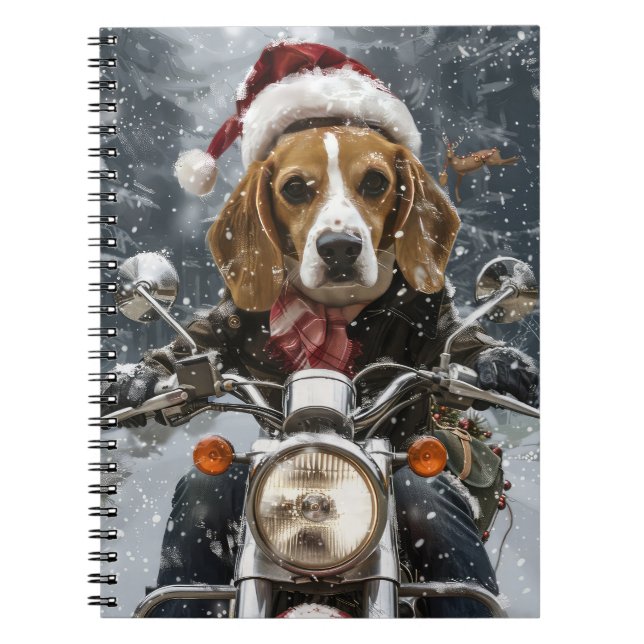 Beagle Dog Riding Motorrad Weihnachten Notizblock (Vorderseite)