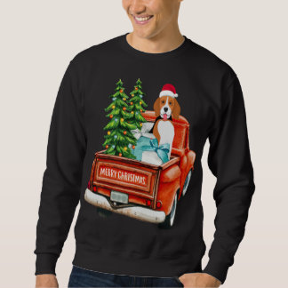 Beagle Dog Riding Red Truck Weihnachten Sweatshirt