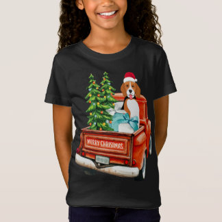 Beagle Dog Riding Red Truck Weihnachten T-Shirt