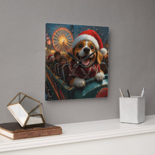 Beagle Dog Roller Untersetzer Weihnachten Quadratische Wanduhr