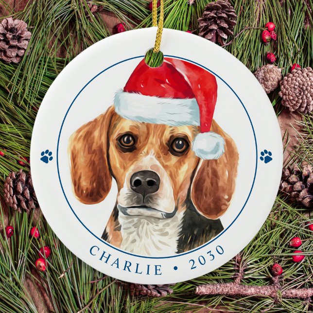 Beagle Dog Santa Personalisiert Einfache Weihnacht Keramik Ornament (Von Creator hochgeladen)