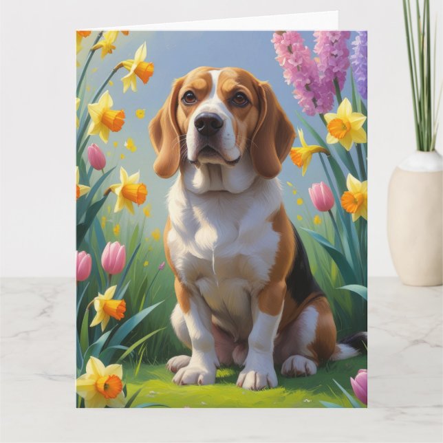 Beagle Dog Spring Blumen Malerei Karte (Vorderseite)