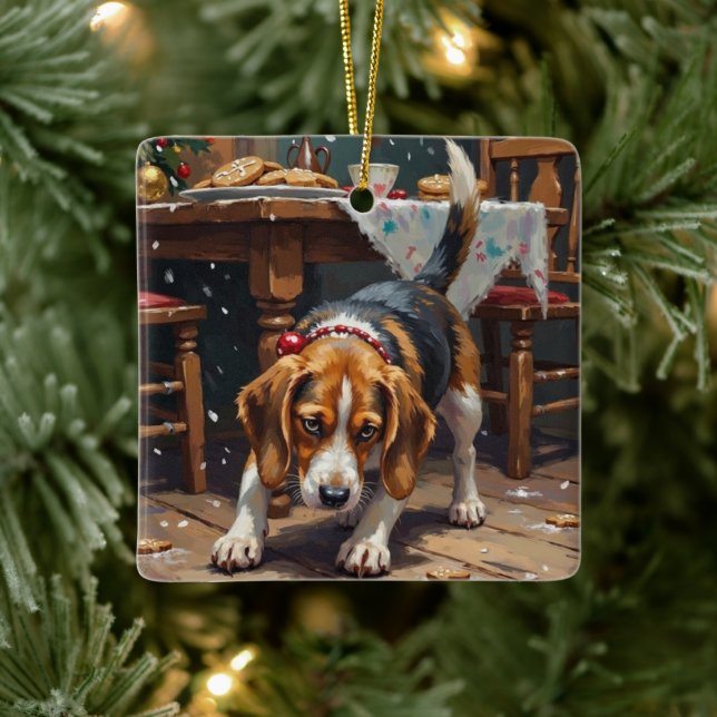 Beagle Dog Tracking Gingerbread Christmas Fun Art Keramikornament (Baum)