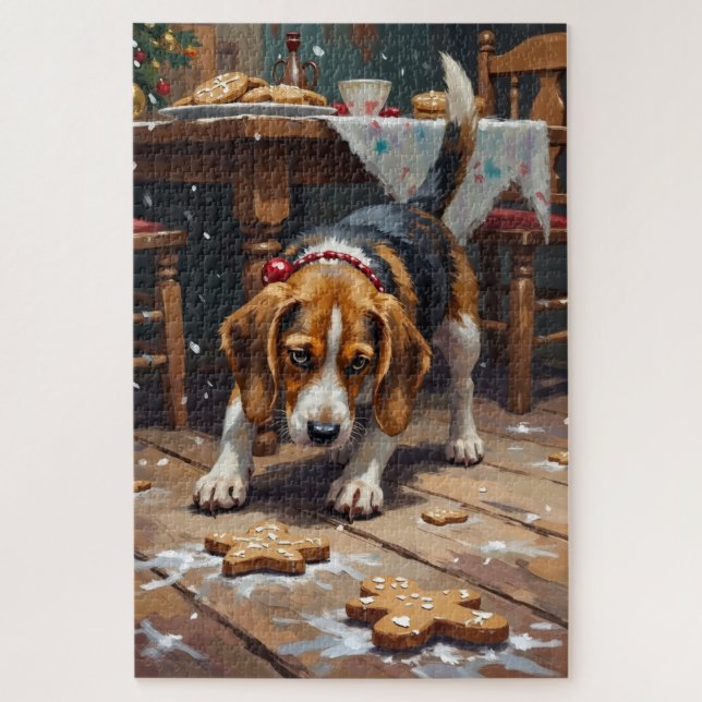 Beagle Dog Tracking Gingerbread Christmas Fun Art Puzzle (Vertikal)