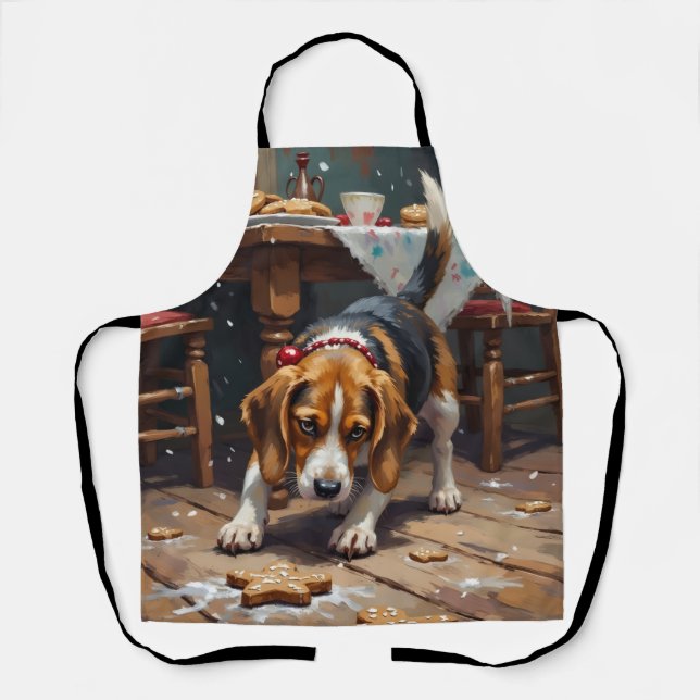 Beagle Dog Tracking Gingerbread Christmas Fun Art Schürze (Vorderseite)