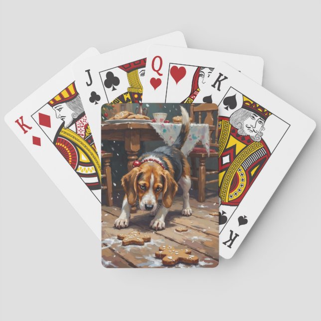Beagle Dog Tracking Gingerbread Christmas Fun Art Spielkarten (Rückseite)