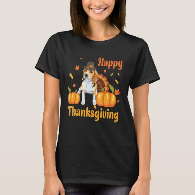 Beagle Dog Turkey Pilgrim Costume Happy Thanksgivi T-Shirt (Vorderseite)