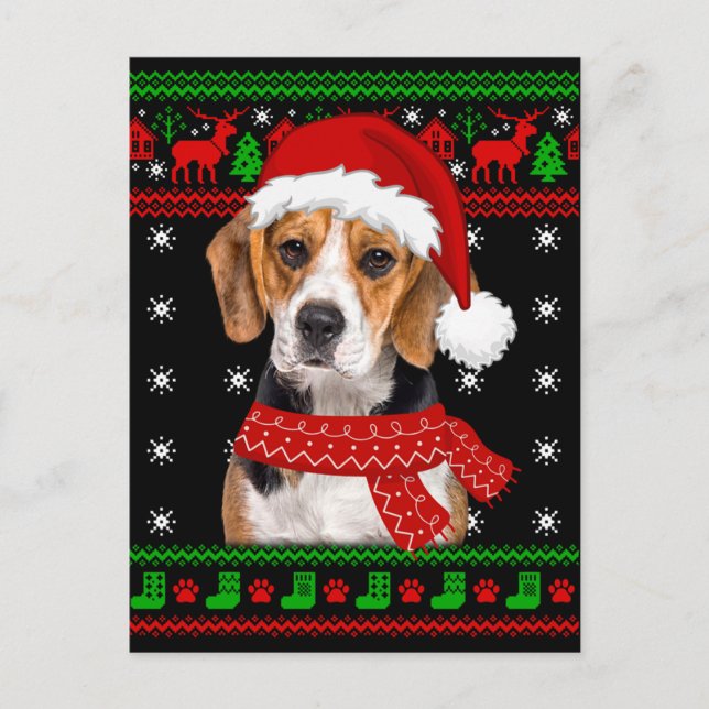 Beagle Dog Ugly Sweater Christmas Welpe Hund Lover Postkarte (Vorderseite)