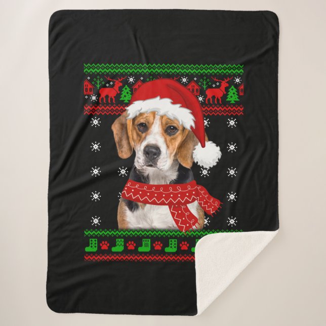 Beagle Dog Ugly Sweater Christmas Welpe Hund Lover Sherpadecke (Vorderseite)