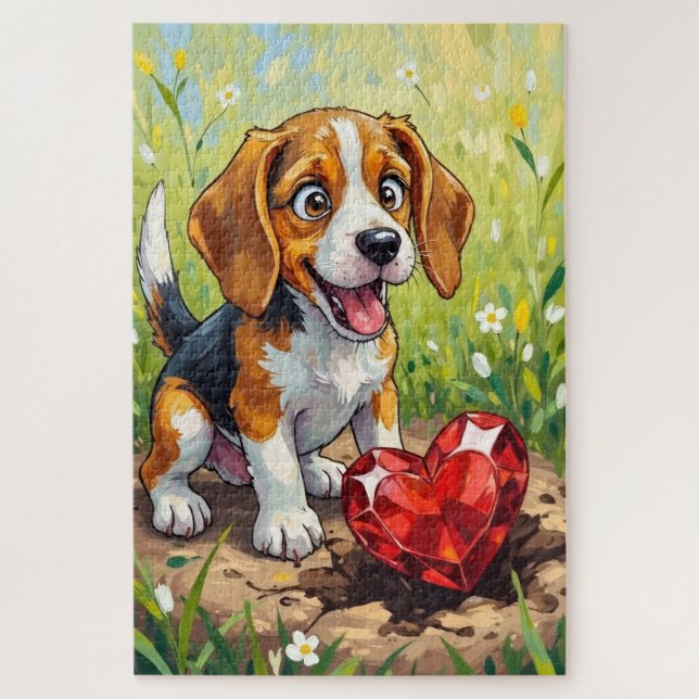 Beagle Dog Valentine's Day Heart Treasure Art Puzzle (Vertikal)