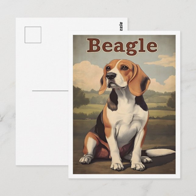 Beagle Dog Vintage Art Postkarte (Vorne/Hinten)