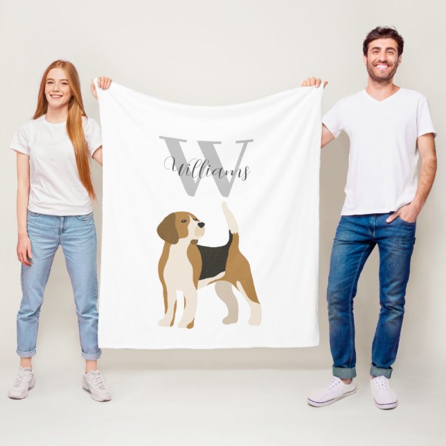 Beagle Dog Watercolor Monogram Name  Fleecedecke (Beispiel)
