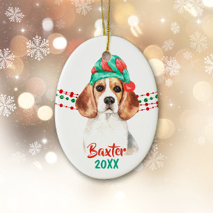 Beagle Dog Weihnachtsmannmütze Holiday String Bead Keramik Ornament
