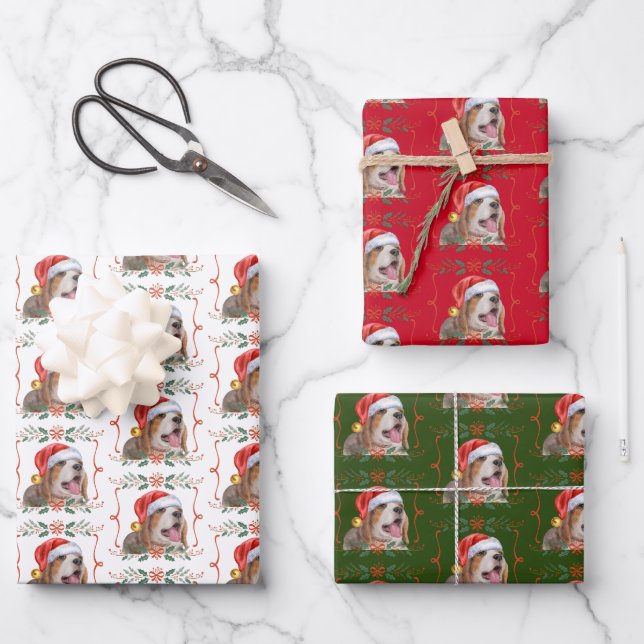 Beagle Dog Weihnachtswrapping Paper Sheets Geschenkpapier Set (Vorderseite)