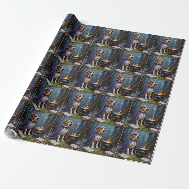 Beagle Dog Whimsical Halloween Malerei Geschenkpapier (Ungerollt)