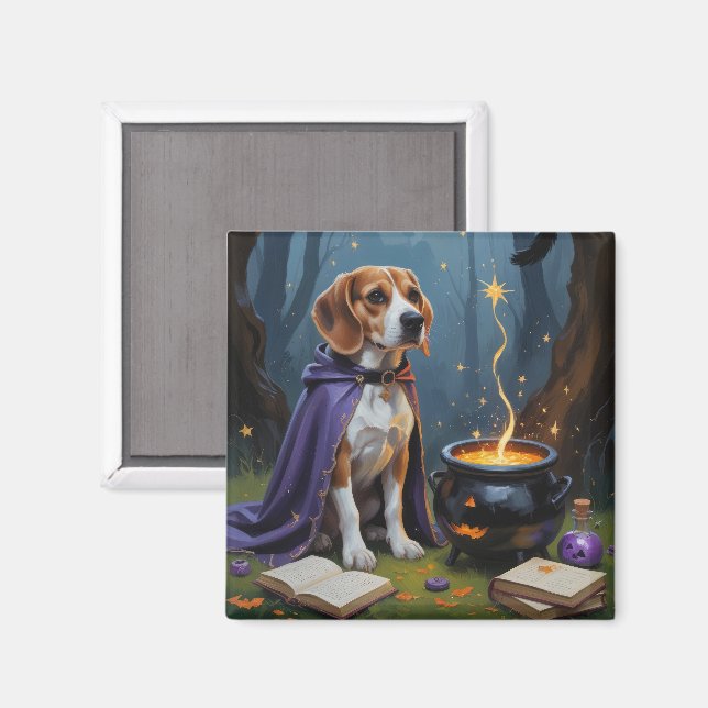 Beagle Dog Whimsical Halloween Malerei Magnet (Vorderseite/Rückseite)